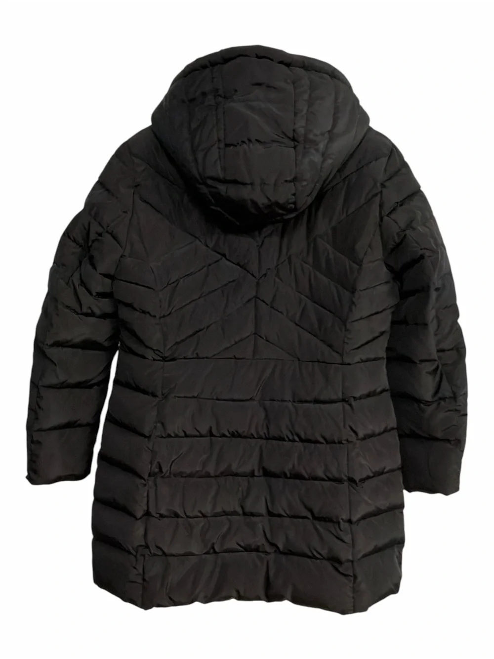 Kenneth Cole Reaction Black Hooded Long Puffer Coat Quilted Zip Jacket Large